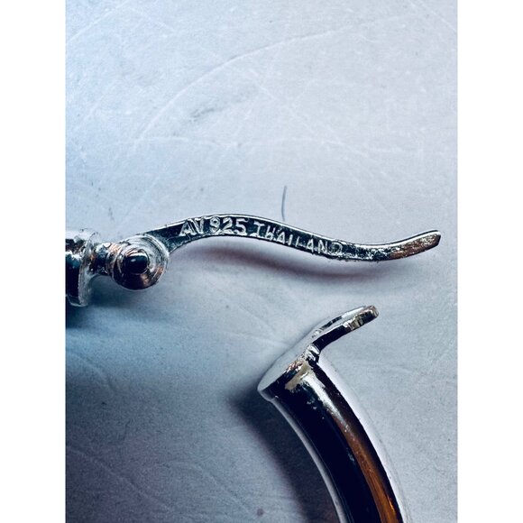 Vintage 925 Sterling Silver Hoop Earrings 31mm Thailand Estate Jewelry Classic - Picture 10 of 10